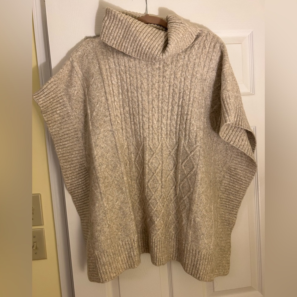 LOFT cowl neck beige cable poncho- size XS/S EUC